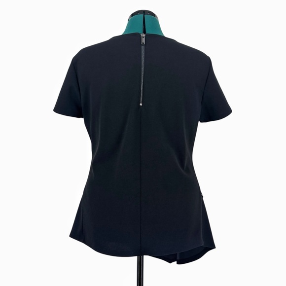 DKNY Black Asymmetrical Hem Short Sleeve Zipper Accent Top, Large - Picture 9 of 17
